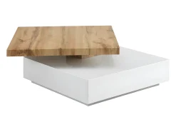 Mesa de centro - 1 gaveta e tampo giratório - MDF - Cor: branco e carvalho. KYRIA