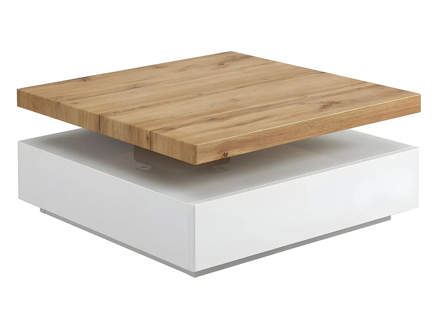 Mesa de centro - 1 gaveta e tampo giratório - MDF - Cor: branco e carvalho. KYRIA