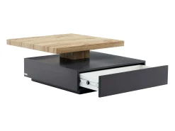 Mesa de centro - 1 gaveta e tampo giratório - MDF - Cor: antracite e carvalho. KYRIA