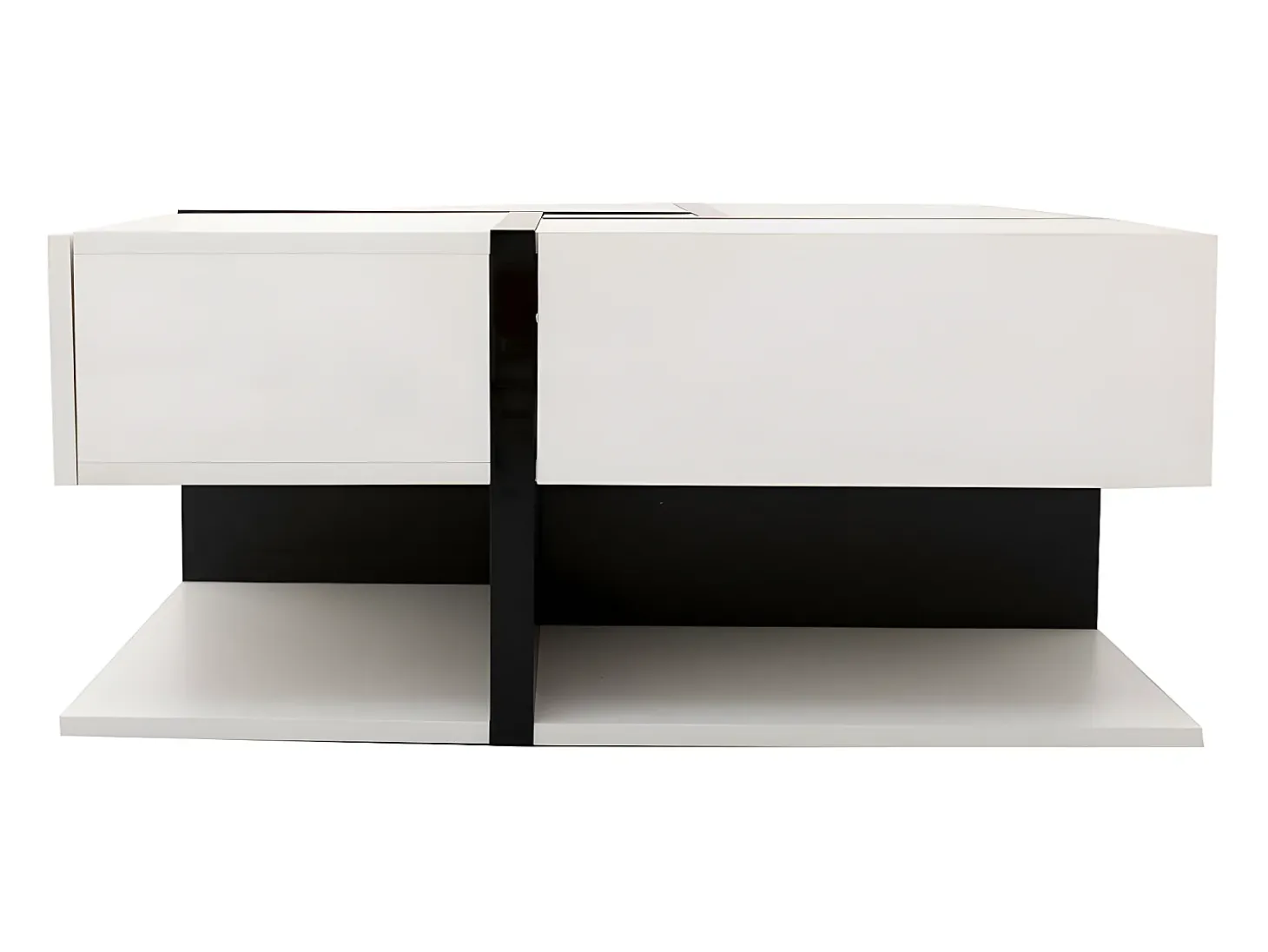 Mesa de centro - 4 gavetas - espaço de arrumação na parte inferior - 78x78x36cm - Branco e Preto