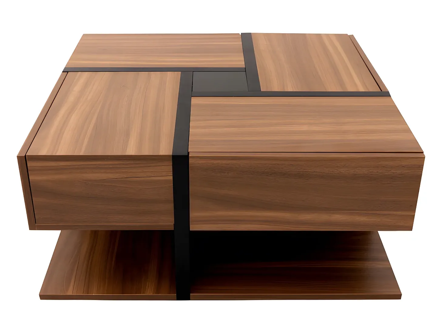 Mesa de centro - 4 gavetas - espaço de arrumação na parte inferior - 78x78x36cm - Natural
