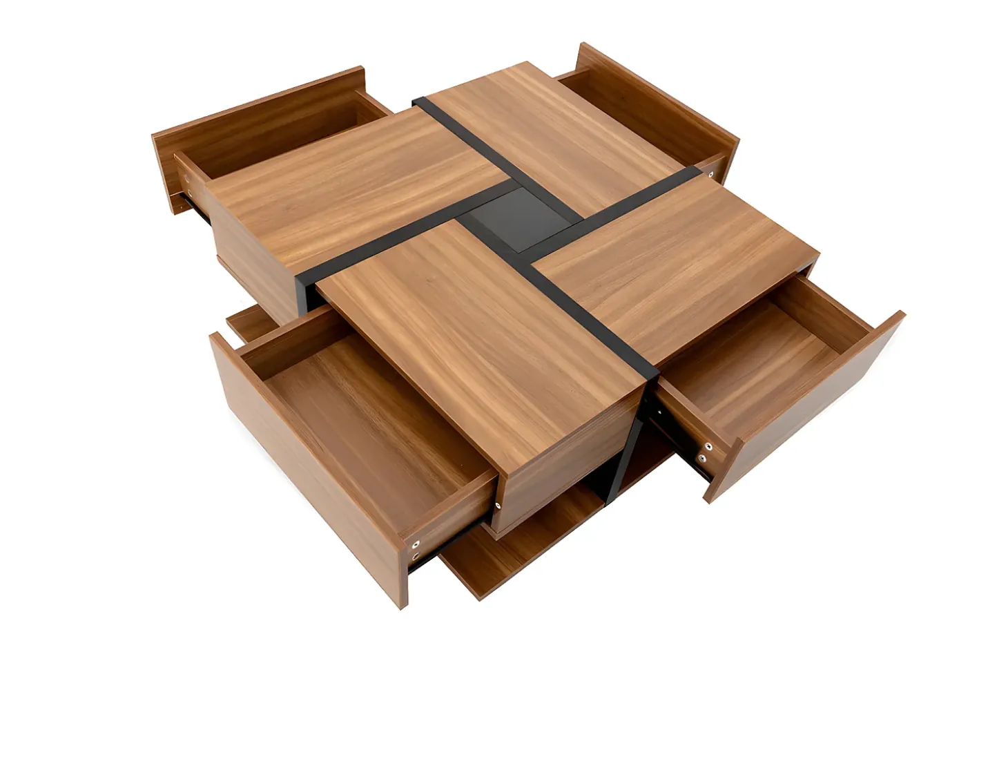 Mesa de centro - 4 gavetas - espaço de arrumação na parte inferior - 78x78x36cm - Natural