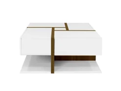 Mesa de centro - 4 gavetas - espaço de arrumação na parte inferior - 78x78x36cm - Branco e Castanho