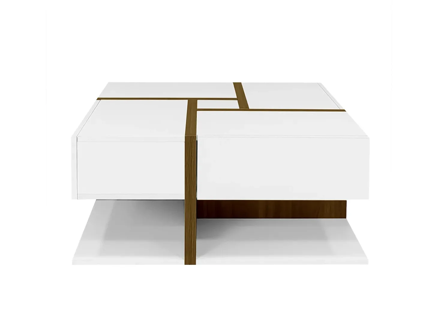 Mesa de centro - 4 gavetas - espaço de arrumação na parte inferior - 78x78x36cm - Branco e Castanho