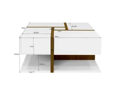 Mesa de centro - 4 gavetas - espaço de arrumação na parte inferior - 78x78x36cm - Branco e Castanho
