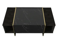 Mesa de centro - 1 porta e 2 nichos - Efeito mármore preto e dourado - CADEBA