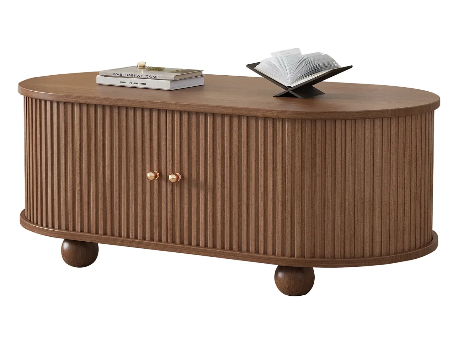 Mesa de centro 100×50×40 cm - com 2 portas de correr - compartimento de armazenamento - marrom