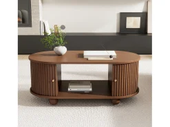 Mesa de centro 100×50×40 cm - com 2 portas de correr - compartimento de armazenamento - marrom