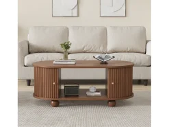 Mesa de centro 100×50×40 cm - com 2 portas de correr - compartimento de armazenamento - marrom