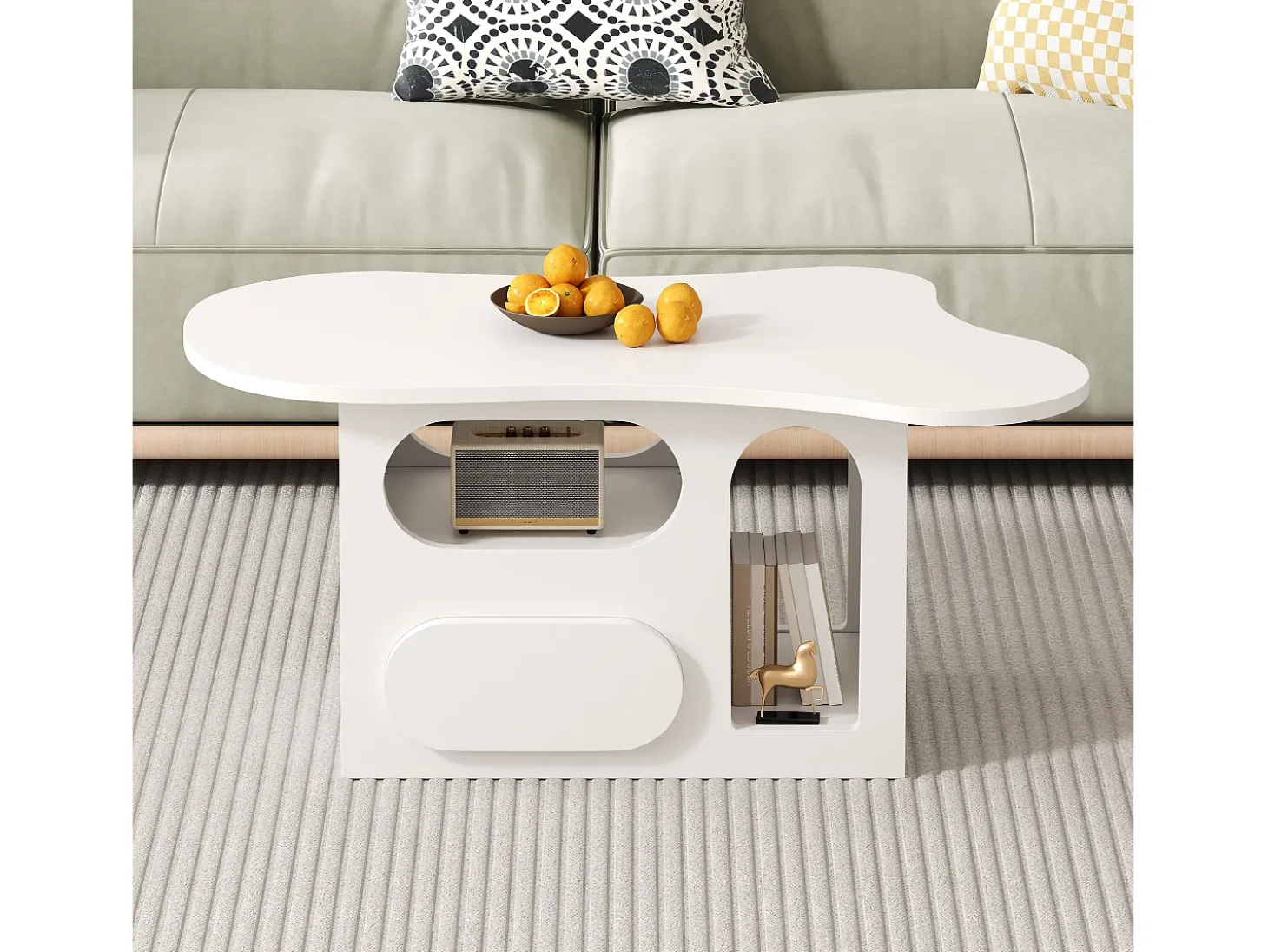 Mesa de centro 97×45×43,5 cm - com compartimento de armazenamento aberto - com 1 gaveta - branco