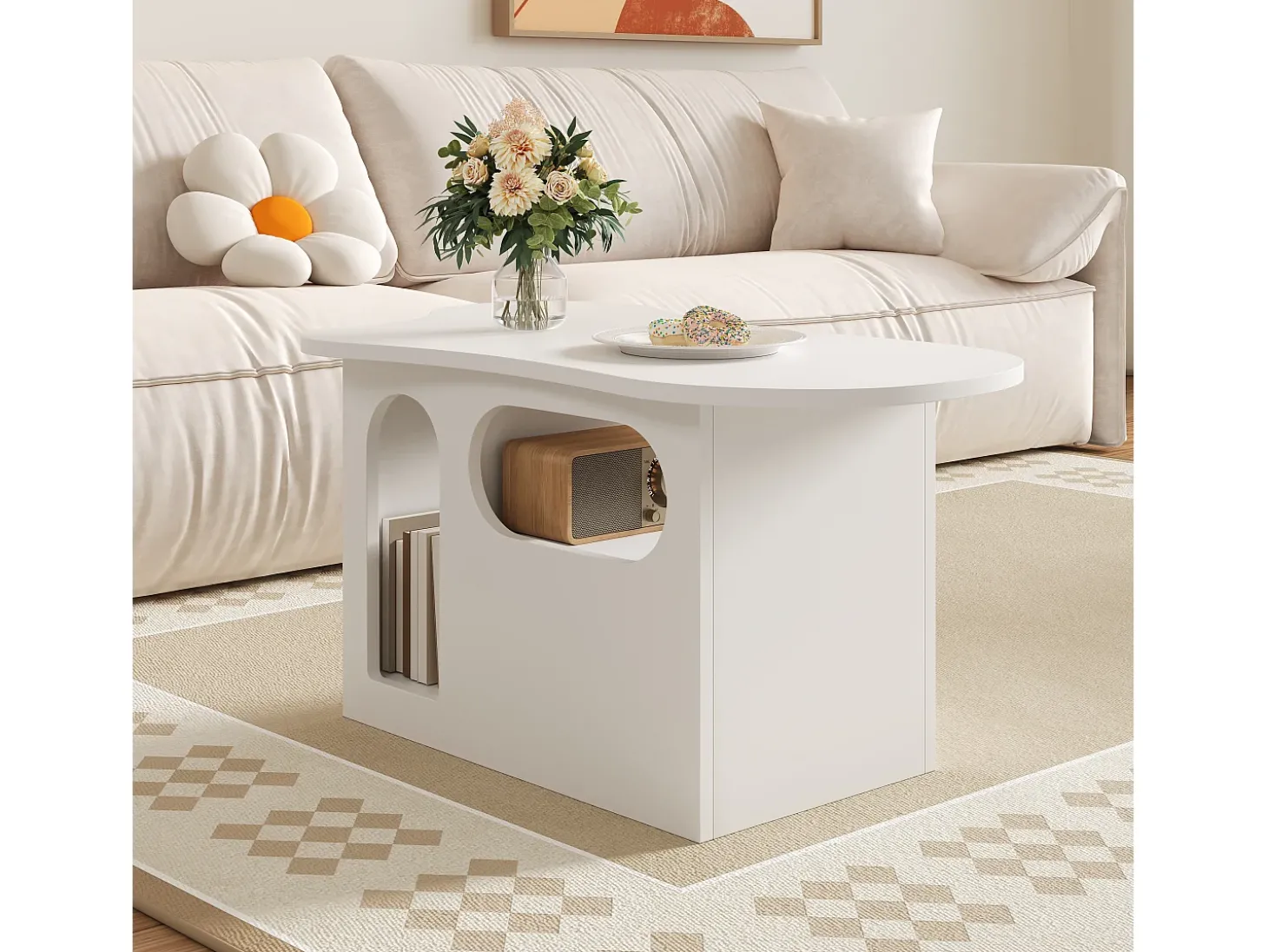 Mesa de centro 97×45×43,5 cm - com compartimento de armazenamento aberto - com 1 gaveta - branco