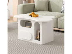 Mesa de centro 97×45×43,5 cm - com compartimento de armazenamento aberto - com 1 gaveta - branco