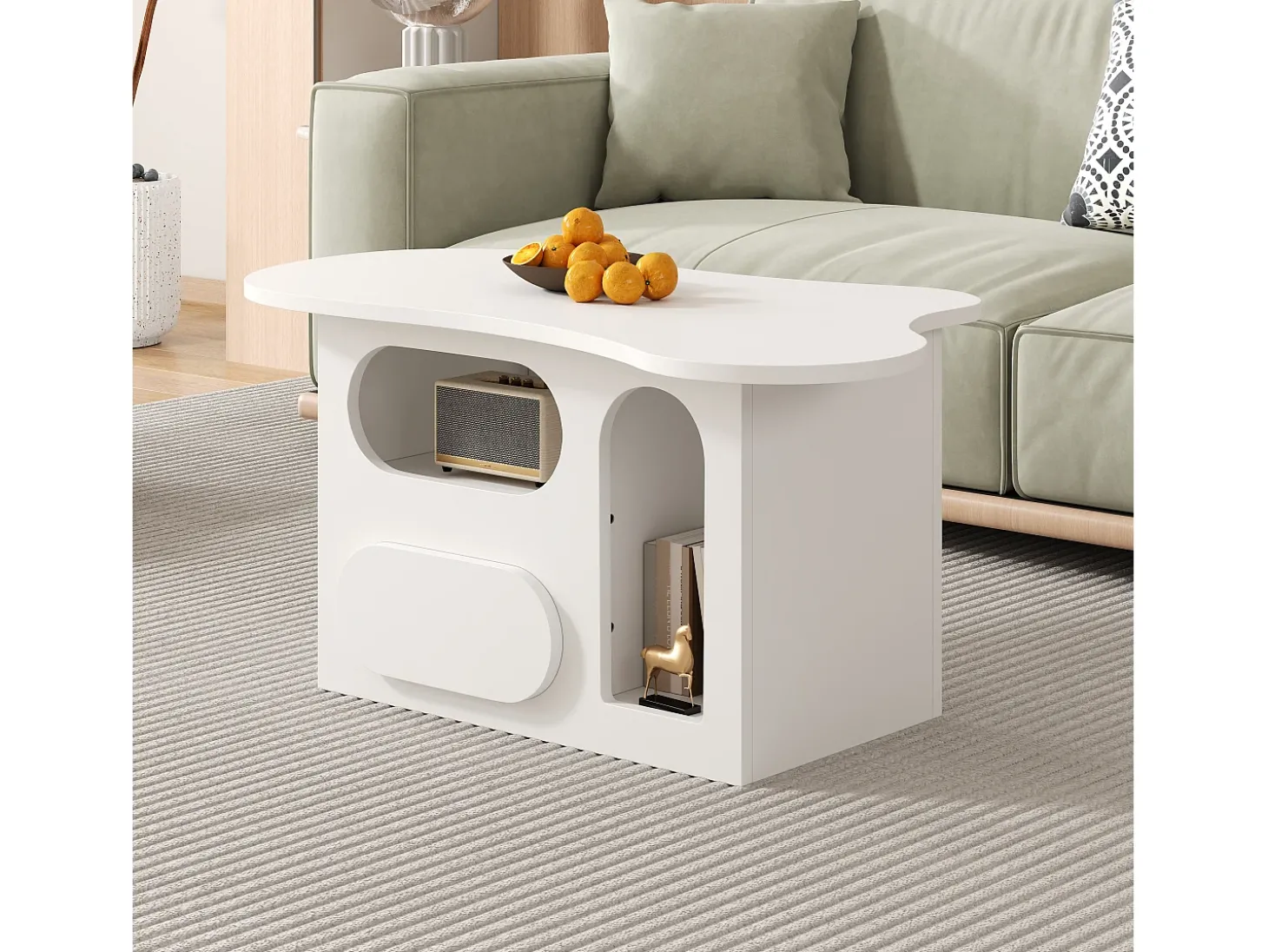 Mesa de centro 97×45×43,5 cm - com compartimento de armazenamento aberto - com 1 gaveta - branco