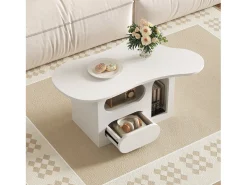 Mesa de centro 97×45×43,5 cm - com compartimento de armazenamento aberto - com 1 gaveta - branco