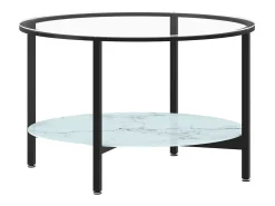 Mesa de centro 70 cm vidro temperado preto e branco mármore