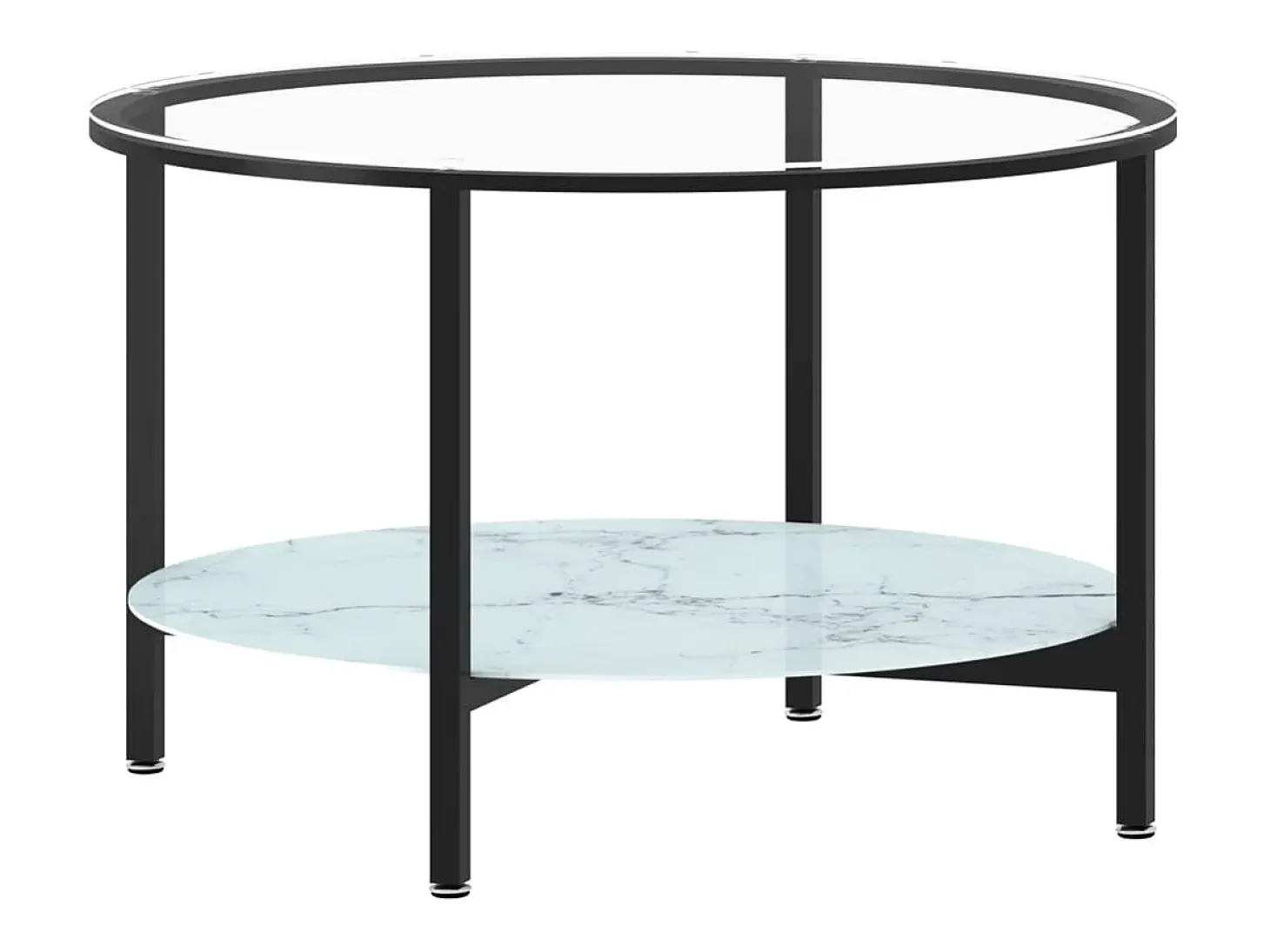 Mesa de centro 70 cm vidro temperado preto e branco mármore