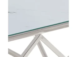 Mesa de centro | Mesa de apoio | Mesa de café aço inoxidável e vidro temperado prateado