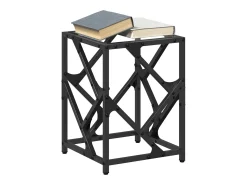 Mesa de centro | Mesa de apoio c/ topo em vidro transparente 30x30x41 cm aço