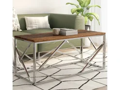 Mesa de centro | Mesa de apoio | Mesa de café aço inoxidável/madeira ferroviária maciça prateado