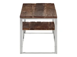 Mesa de centro | Mesa de apoio | Mesa de café aço inoxidável/madeira ferroviária maciça prateado
