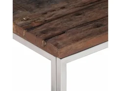 Mesa de centro | Mesa de apoio | Mesa de café aço inoxidável/madeira ferroviária maciça prateado