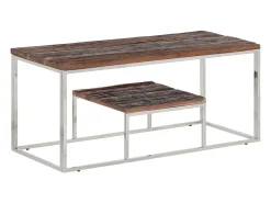 Mesa de centro | Mesa de apoio | Mesa de café aço inoxidável/madeira ferroviária maciça prateado