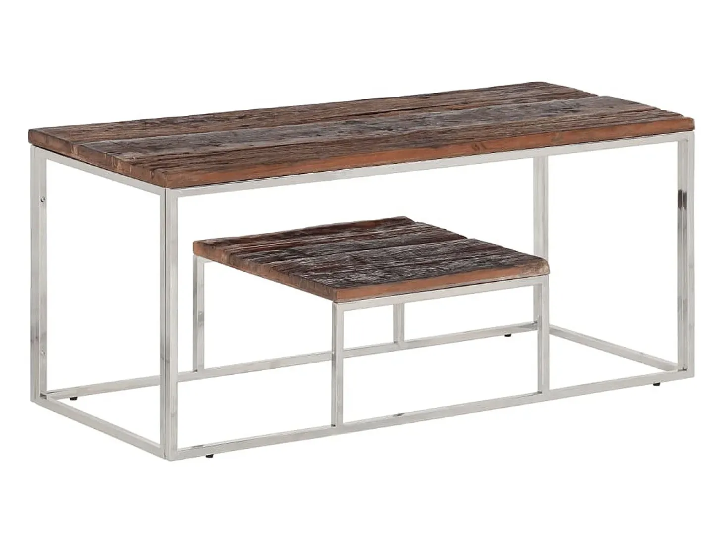 Mesa de centro | Mesa de apoio | Mesa de café aço inoxidável/madeira ferroviária maciça prateado