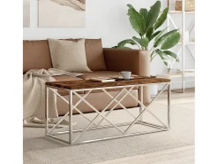 Mesa de centro | Mesa de apoio | Mesa de café aço inoxidável e madeira recuperada maciça