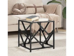 Mesa de centro | Mesa de apoio c/ topo em vidro transparente 40x40x41 cm aço