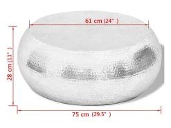 Mesa de centro | Mesa de apoio martelada em alumínio prateado