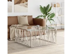 Mesa de centro | Mesa de apoio | Mesa de café 100x100x50 cm aço inoxidável e vidro