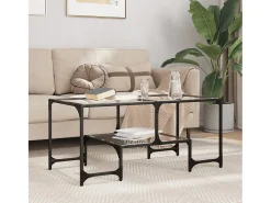 Mesa de centro | Mesa de apoio c/ topo em vidro transparente 98.5x50x45 cm aço