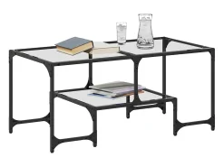 Mesa de centro | Mesa de apoio c/ topo em vidro transparente 98.5x50x45 cm aço