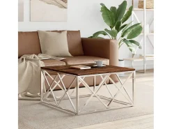 Mesa de centro | Mesa de apoio | Mesa de café aço inoxidável e madeira recuperada maciça