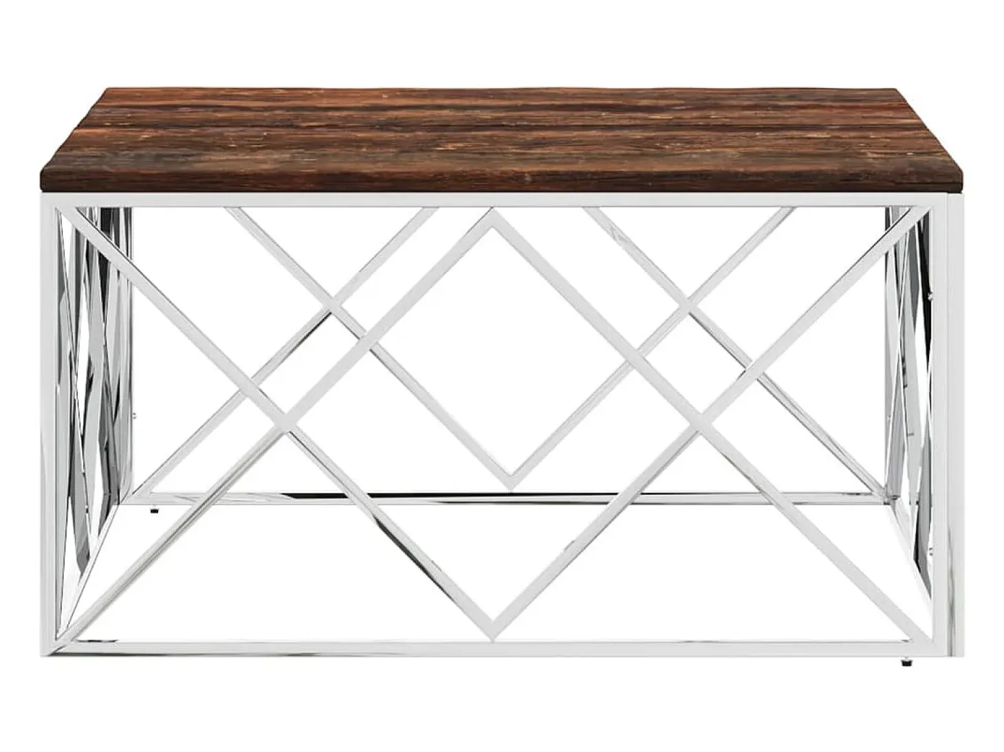Mesa de centro | Mesa de apoio | Mesa de café aço inoxidável e madeira recuperada maciça