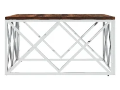 Mesa de centro | Mesa de apoio | Mesa de café aço inoxidável e madeira recuperada maciça