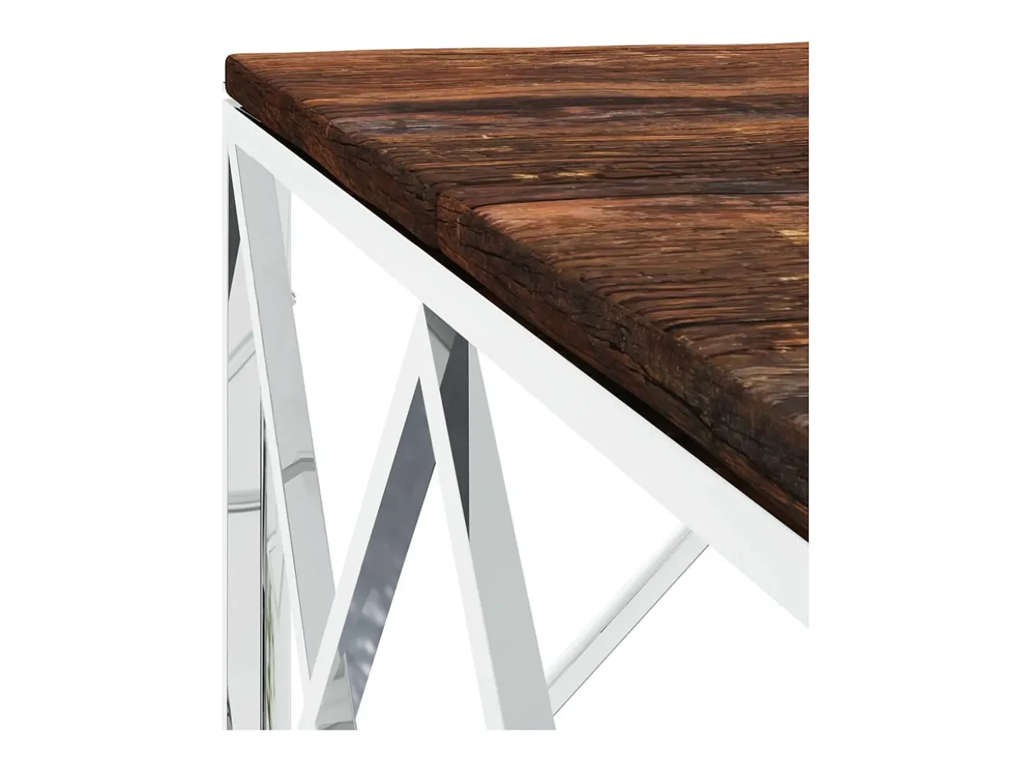 Mesa de centro | Mesa de apoio | Mesa de café aço inoxidável e madeira recuperada maciça