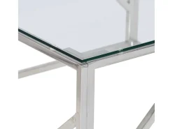 Mesa de centro | Mesa de apoio | Mesa de café aço inoxidável e vidro temperado prateado