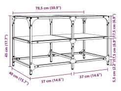 Mesa de centro | Mesa de apoio c/ topo em vidro transparente 78.5x40x45 cm aço