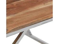 Mesa de centro | Mesa de apoio | Mesa de café aço inoxidável/madeira de acácia maciça prateado