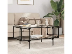Mesa de centro | Mesa de apoio c/ topo em vidro transparente 98.5x50x45 cm aço