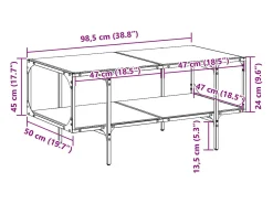 Mesa de centro | Mesa de apoio c/ topo em vidro transparente 98.5x50x45 cm aço