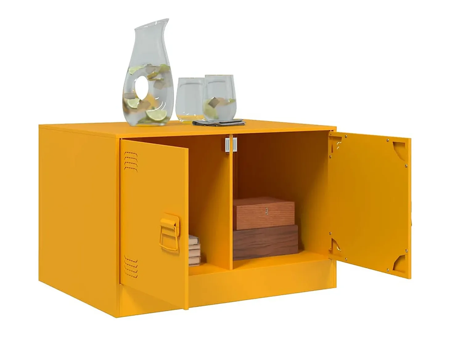 Mesa de centro | Mesa de apoio 67x50x44 cm aço amarelo mostarda