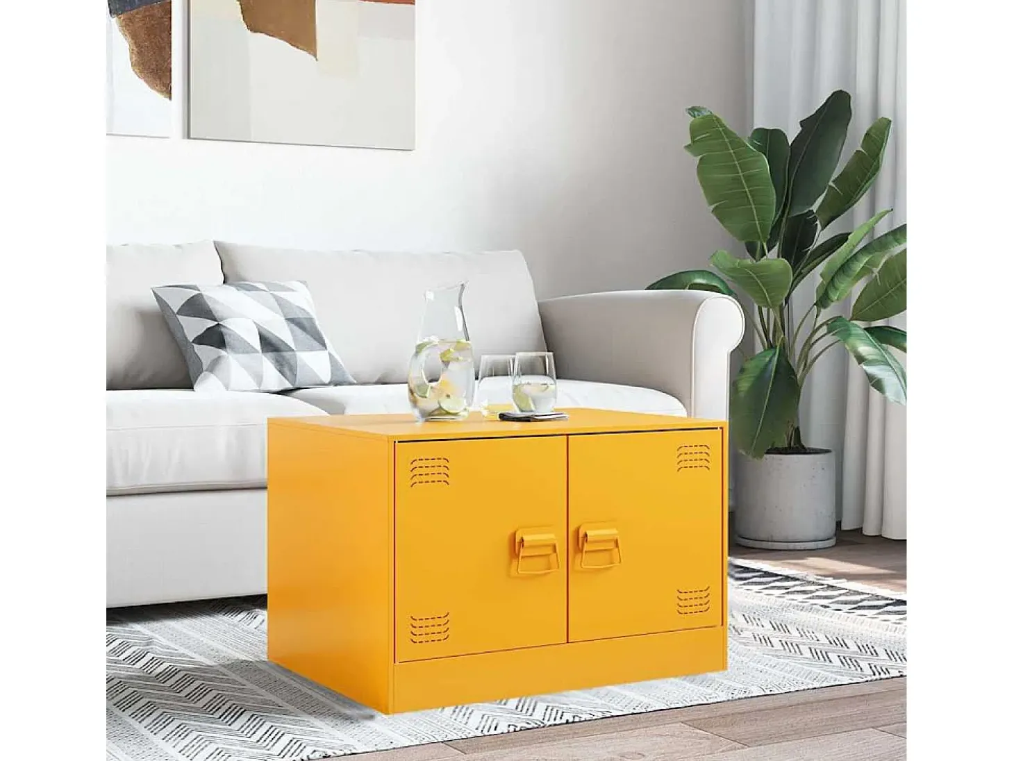 Mesa de centro | Mesa de apoio 67x50x44 cm aço amarelo mostarda