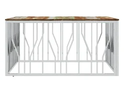 Mesa de centro | Mesa de apoio | Mesa de café aço inoxidável/madeira recuperada maciça prateado