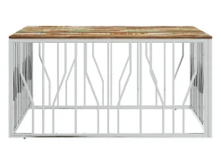 Mesa de centro | Mesa de apoio | Mesa de café aço inoxidável/madeira recuperada maciça prateado