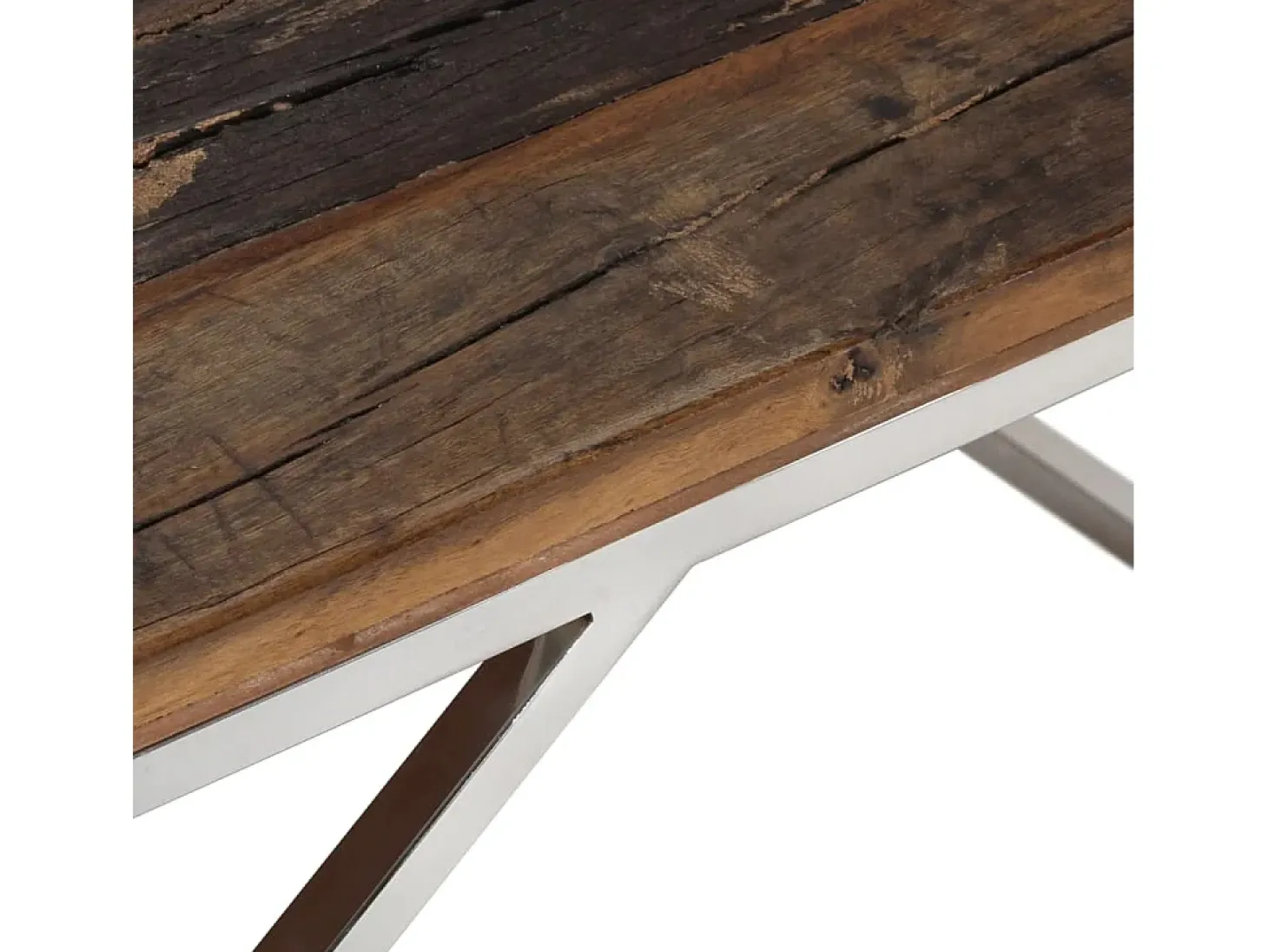 Mesa de centro | Mesa de apoio | Mesa de café aço inoxidável/madeira ferroviária maciça prateado