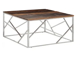 Mesa de centro | Mesa de apoio | Mesa de café aço inoxidável/madeira ferroviária maciça prateado