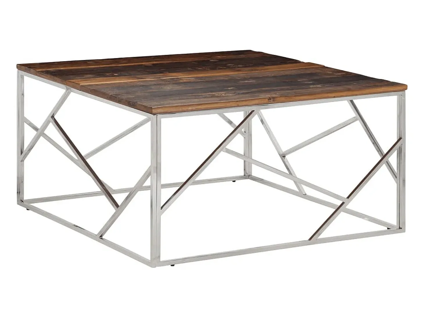 Mesa de centro | Mesa de apoio | Mesa de café aço inoxidável/madeira ferroviária maciça prateado