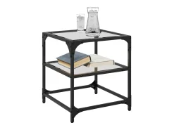 Mesa de centro | Mesa de apoio c/ topo em vidro transparente 40x40x45 cm aço